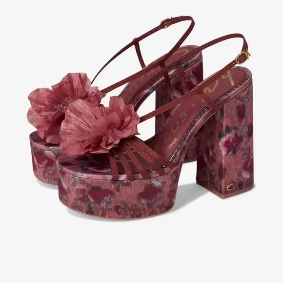 Sam Edelman NY Circus Floral Platform Sandals - Burgundy - Picture 1 of 5